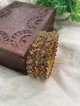 Orange Silk Thread Kada Kundan Bangle -Diced Flower -G8558